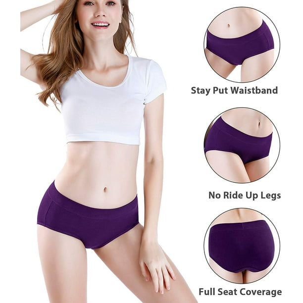 Women's Mid Rise Underwear Cotton Stretch Ladies Briefs Underpants 4 Pack