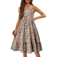 thumbnail image 2 of KISSMODA Girls Dress Casual Round Neck A Line Ruffle Sleeve Knee Length Dresses 4-13 Years, 2 of 4