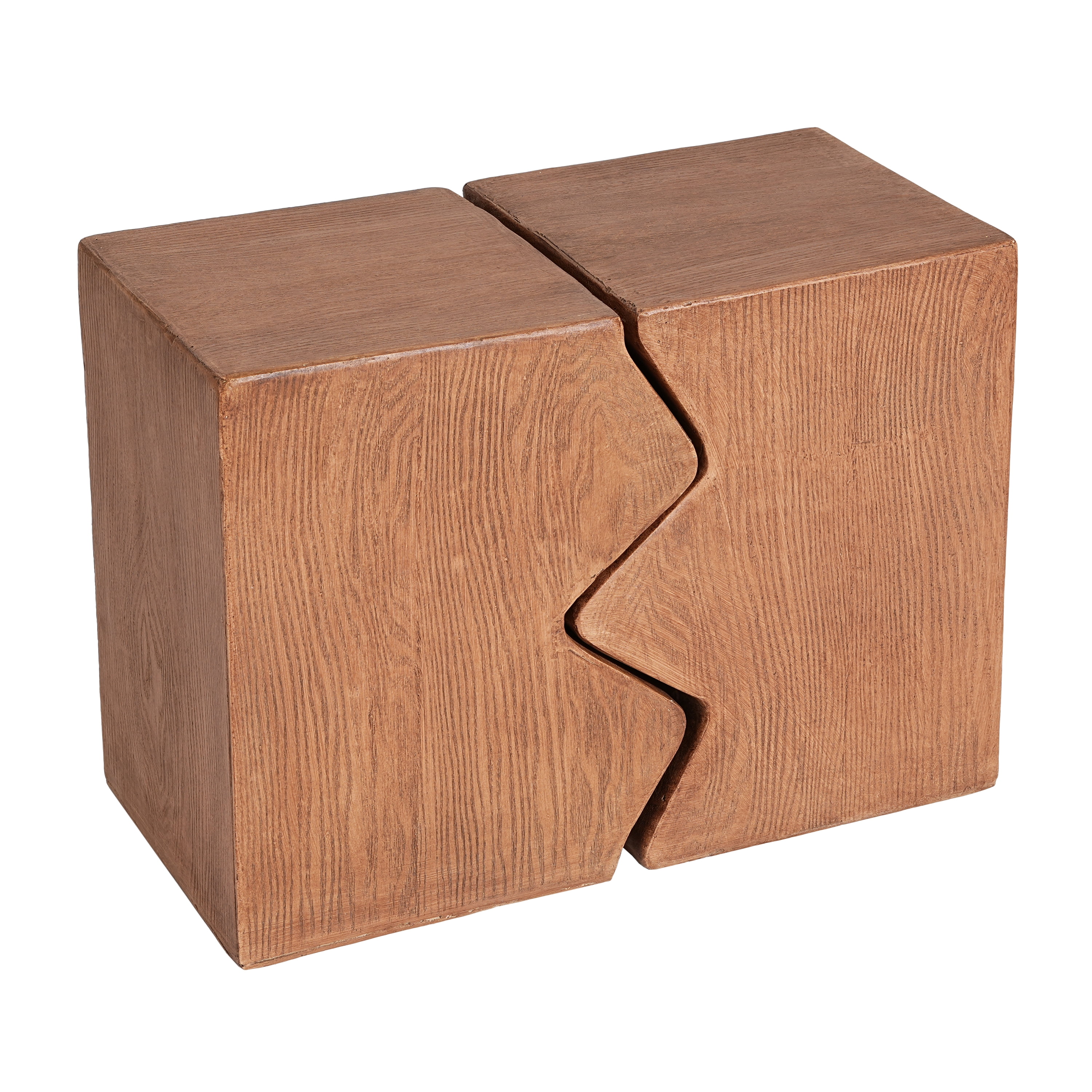 Side Table Set of 2, Outdoor Rectangular Side Tables for Patio Balcony Garden, Faux Wood Natural Color