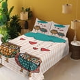 thumbnail image 3 of Ambesonne Owl Fitted & Top Sheet Set with Shams, Bird Couple in Love Rain Cloud, Teal and Peach, 3 of 5