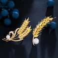 thumbnail image 5 of Yellow Gold Plated CZ Wheat Pearl Brooch Pin for Lover Brides Jewelry, 5 of 9