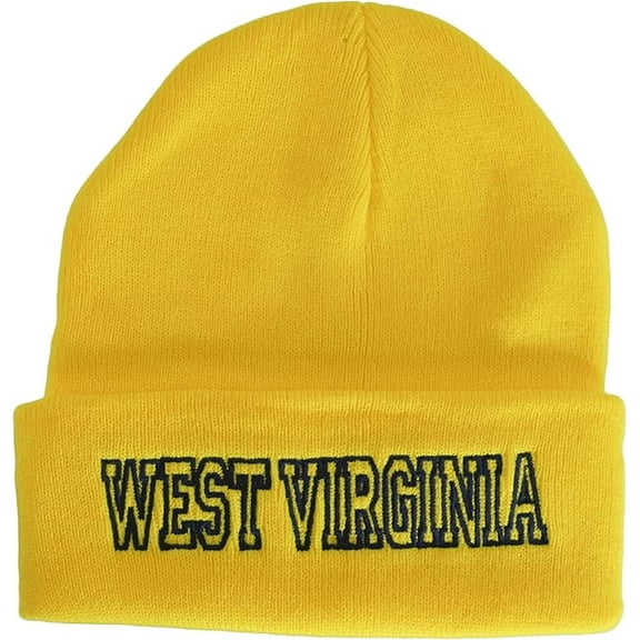 West Virginia Cuffed Winter Knit Beanie Toboggan Hat (Gold/Navy)