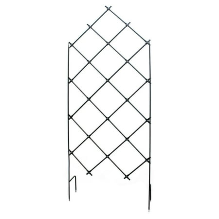 Achla Designs Lattice Trellis Free Standing Stake this Achla Designs Lattice Trellis Free Standing into the ground and allow vines and plants to climb up and provide a seasonal privacy screen. This handmade wrought iron trellis features a graphite powder-coat finish and is also ideal for growing vegetables and flowers. When the season is over  it folds accordion style for easy storage.