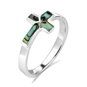 AERAVIDA Sideways Cross Rainbow Abalone Shell Sterling Silver Ring for Female Adult-8