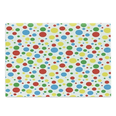 Colorful Cutting Board, Multicolored Traditional Polka Dots with Many Sizes Circus Themed Illustration, Decorative Tempered Glass Cutting and Serving Board, Large Size, Multicolor, by Ambesonne