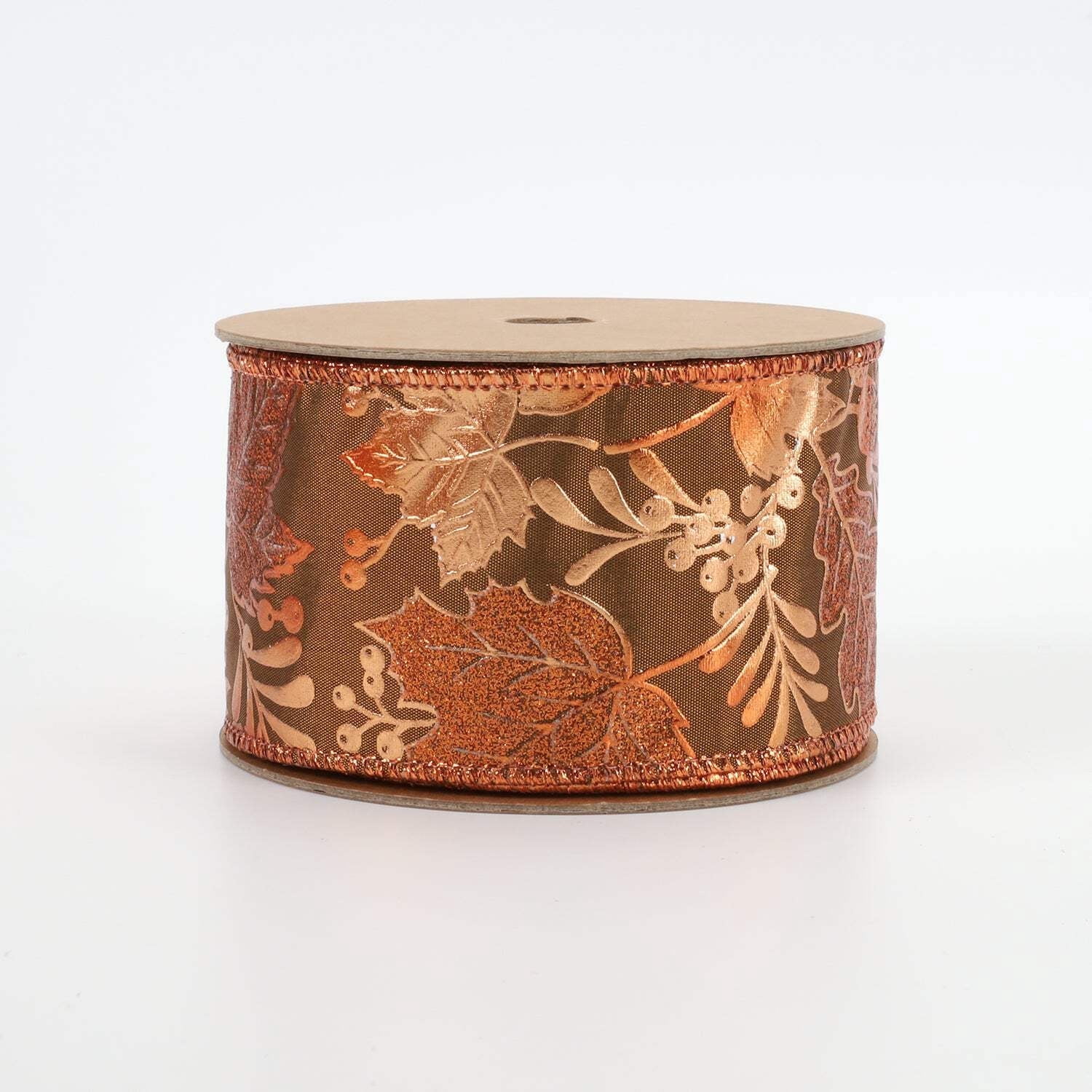 LaRibbons 2 1/2" Wired Ribbon | "Metallic Leaf" Brown/Copper | 10 Yard Roll
