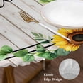 thumbnail image 3 of Yellow Sunflowers Round Tablecloth, Fitted Table Cover with Elastic for 36"-44" Round Tables, Botanical Floral Leaves Wooden Grain Table Cloth Outdoor Indoor Dinning Party Waterproof Tablecloths, 3 of 7