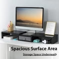 thumbnail image 2 of Dual Monitor Stand Riser with Drawer - Length and Angle Adjustable Double Monitor Riser Corner Desk Shelf Organizer Long Monitor Riser for 2 Monitors/Laptop/PC/Screen/TV (Black, 72-94L cm), 2 of 13