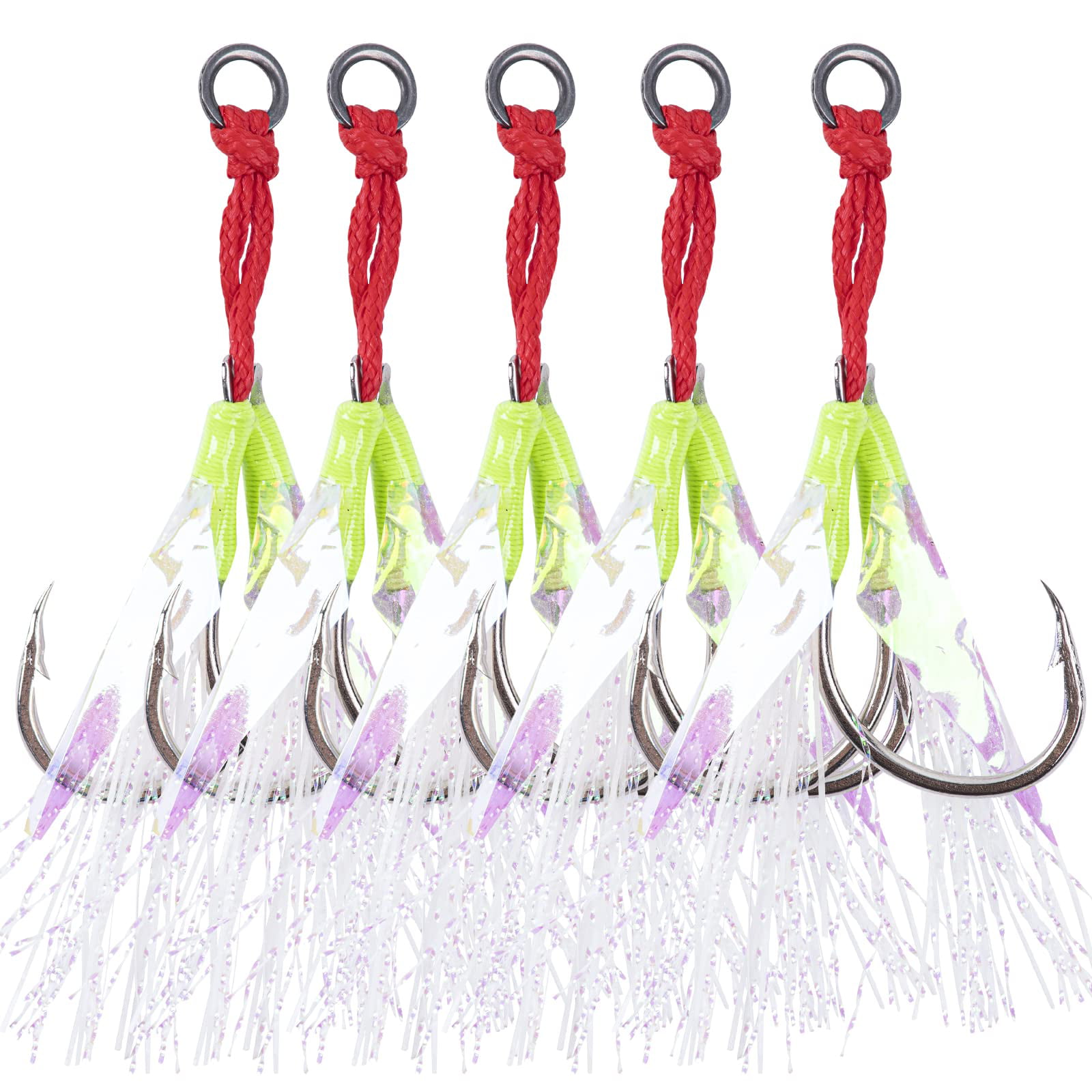 Goture Double Fishing Assist Hooks Kit Jig Assist Glow Hook Slow Fast Fall  Jigs Fishing Hook for Lead Vertical Jigging Lures Pack of 5 