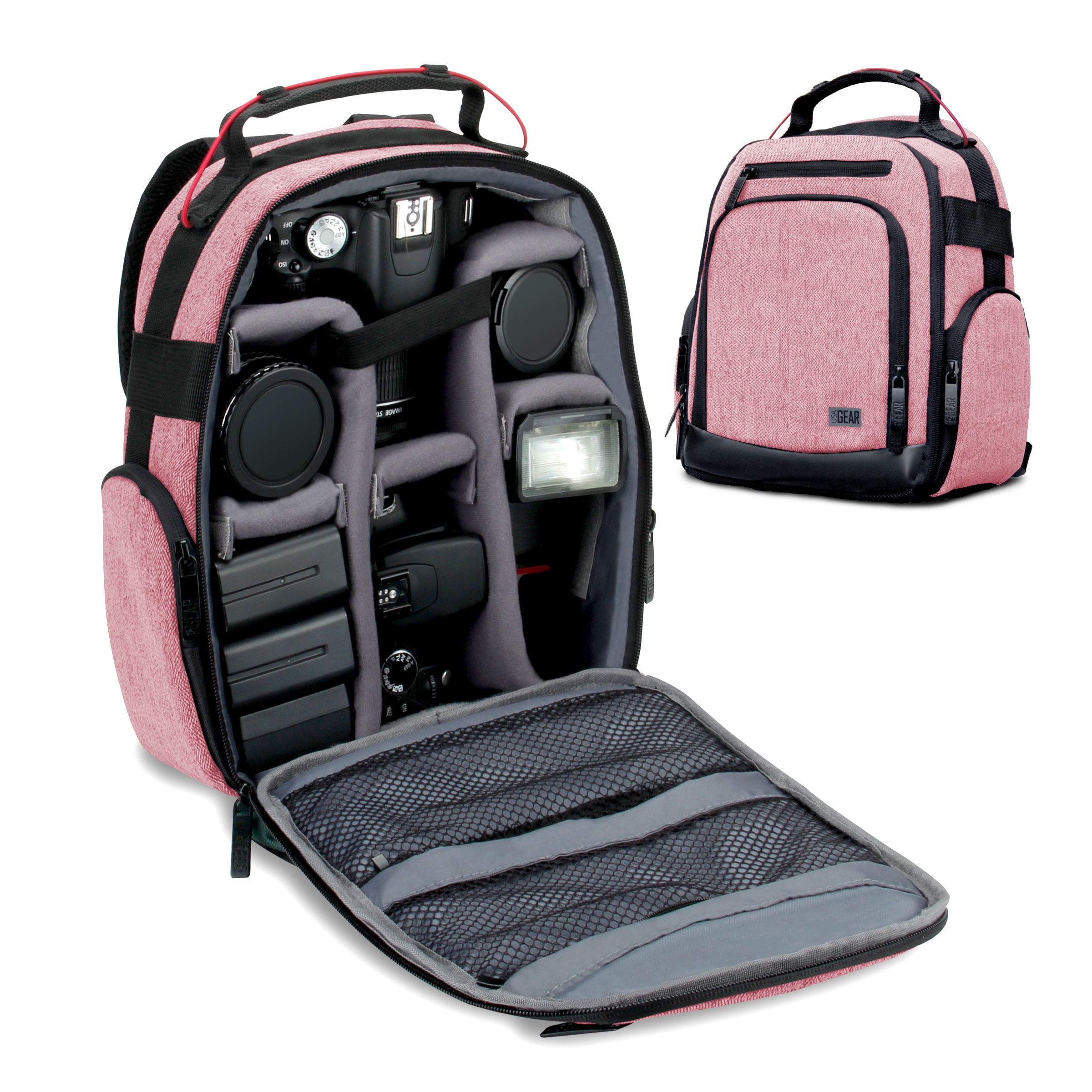 USA Gear Digital Camera Backpack (Red) with Customizable Accessory