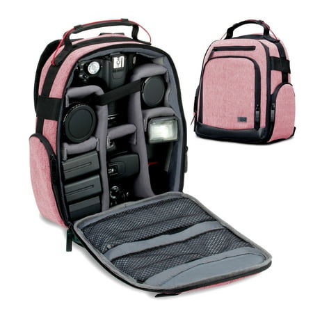 USA Gear Digital Camera Backpack (Red) with Customizable Accessory Dividers Weather Resistant Bottom Comfortable Back Support