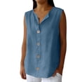 thumbnail image 2 of Xdegoge Casual V Neck Sleeveless Blouses for Women Cotton Linen Button Up Tank Tops Relaxed Fit Summer Camisoles Flowy Shirts Lightweight Daily Work Office Wear, 2 of 5