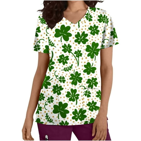 

SOOMLON Women s Medical Scrub Top Holiday Tops Stretchy Printed V-Neck Short Sleeve Plus Size Tunic Tops Workwear T-Shirt Casual Tops for Women Dressy Tops Evening Wear Mint Green XL