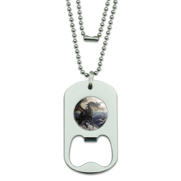 Rogue Dragon Winter Mountain Top Military Dog Tag Bottle Opener Pendant