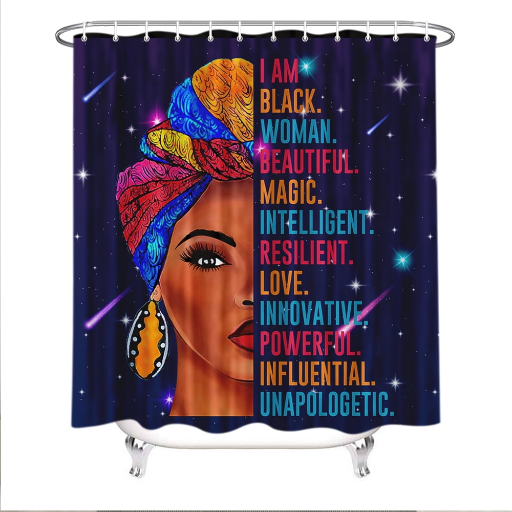 African Women Shower Curtain Black Girls Hair Bathroom Decor with Hooks 72x72in 