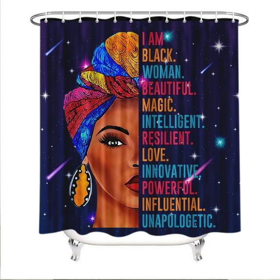 Black Woman Afro American Shower Curtain, Black Woman with Funny Quote Afro Girl African Black Girl Shower Curtain, Black Woman Bathroom Decor, Hooks Included