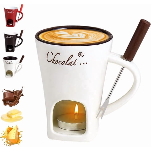Chocolate Melting Cup Set, Ceramic Fondue Cup with Forks, Mini Chocolate Fondue Mug