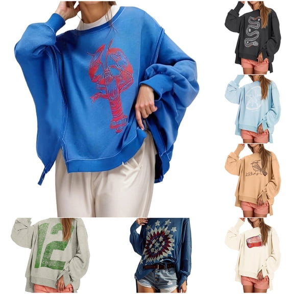 Women's Long Sleeve T shirts Oversized Pullover Casual Crew Neck Long Sleeve Shirts Casual Loose Slit Fall Sweatshirts For Women 2025