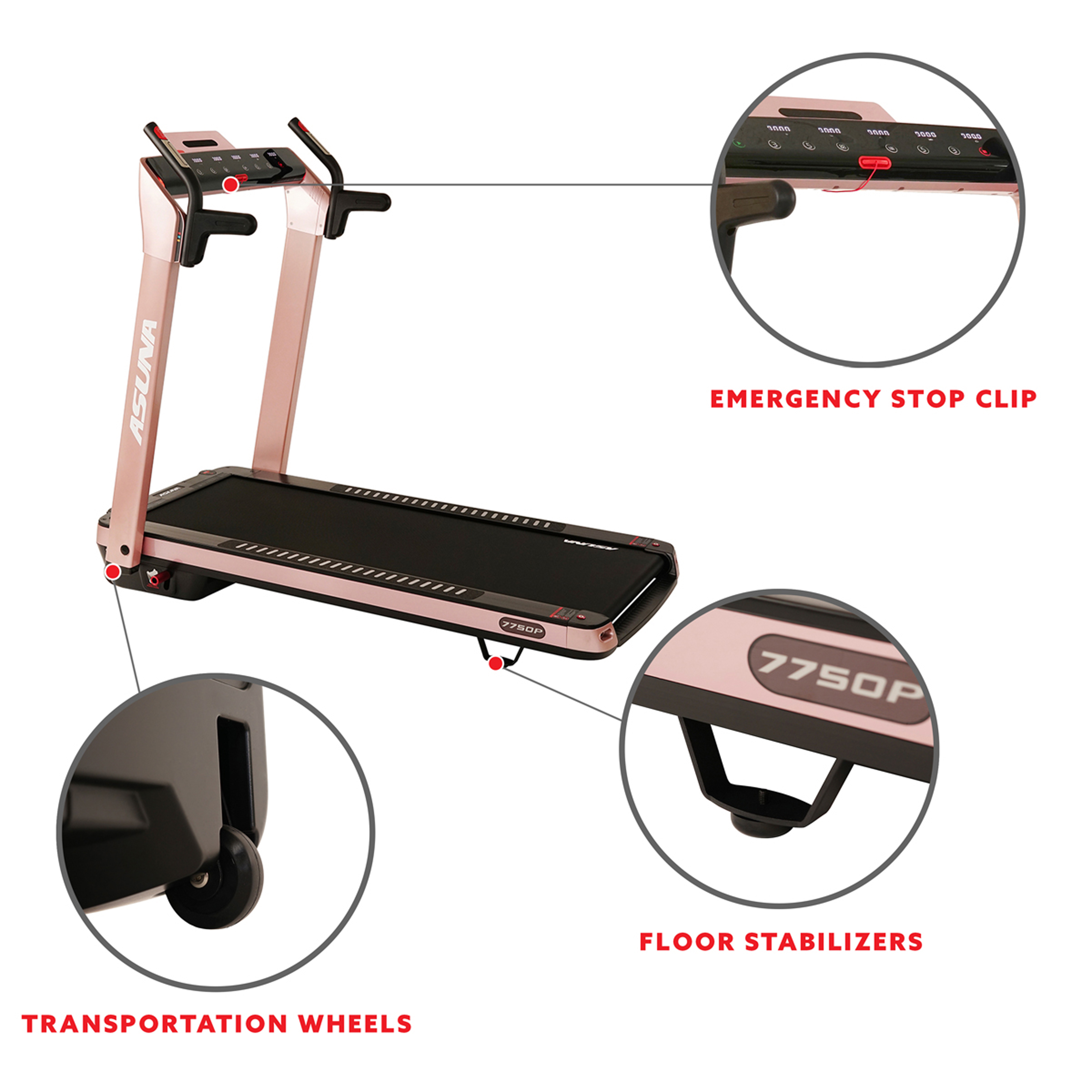 ASUNA SpaceFlex Motorized Treadmill with Auto Incline, Wide Folding Belt - 7750Pink - image 5 of 9