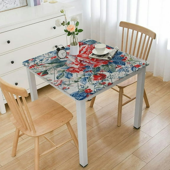 nygtbtfer Outdoor Tablecloth with Umbrella Hole & Zipper, Blue Red Square Tablecloth Rustic Patio Table Cover Table Cloth for Picnic/Party