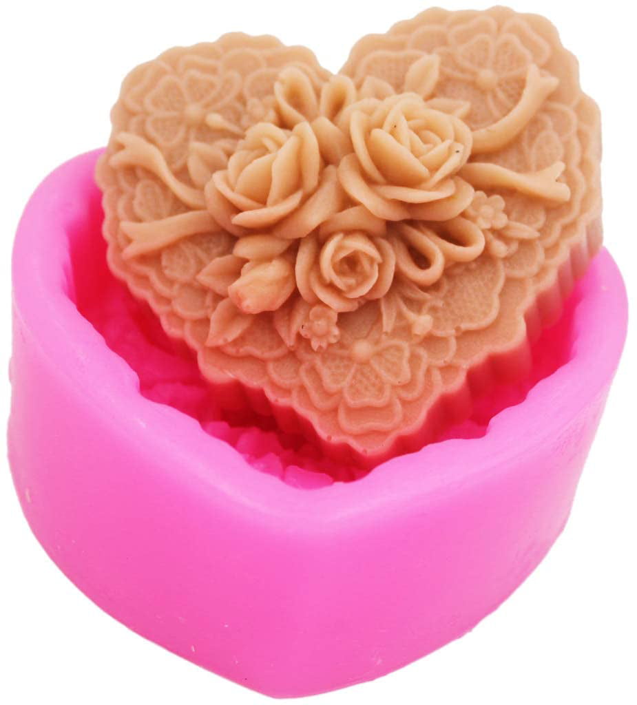 Rose Flower Silicone Soap Bar Molds Heart Shaped DIY Craft Handmade Soap Mold 