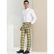 thumbnail image 4 of Pantalones de graduación a cuadros para hombre Pantalones de traje a cuadros formales de ajuste regular Amarillo azul S, 4 of 6
