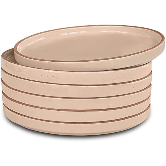 Ceramic Flat Plates Set of 6-8 in - The Dessert, Salad, Appetizer, Small Lunch, etc Plate. Microwave, Oven, and Dishwasher Safe, Scratch Resistant. Kitchen Porcelain Dish - Chai