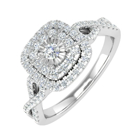 1/2 Carat Cushion cut Halo Diamond Engagement Ring in 10K White Gold (Ring Size 7.25)