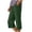 *129-Green, variant on Womens Solid Color Cotton Blend Capri Pants Elastic Waist Split Hem Pants with Button Detail and Pockets