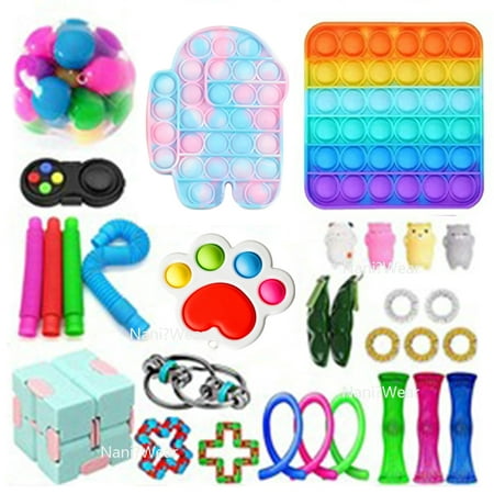 Emmababy 21/20/27/30Pcs Stress Relief Finger Press Bubble Fidget Toys Set