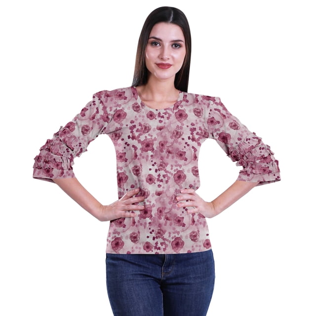 Moomaya Printed Ruffle Shirt Women Party Top Short T-Shirt Top Summer Clothing