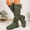 thumbnail image 3 of Rokment Slouchy Knee High Boots for Women Ladies Fall Winter Fashion Casual Suede Back Strappy Chunky Low Heel Wide Calf Tall Dress Boots Dark Green Size 6.5, 3 of 7