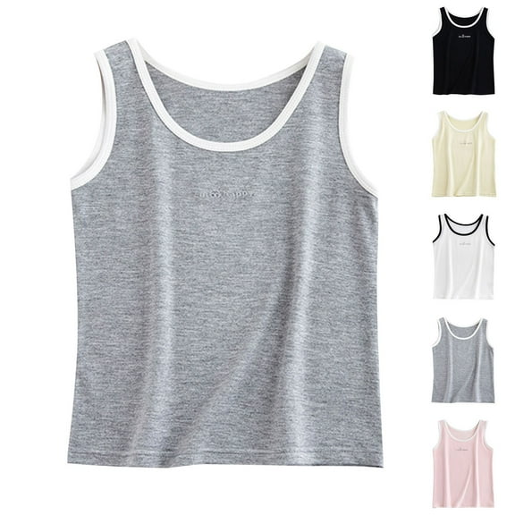 QNANSPI Girls Breathable Tank Tops, Summer Basic Sleeveless Tops, Girls Tank Top Solid Color Round Neck Sleeveless Summer Layering Top 3-14 For Kids
