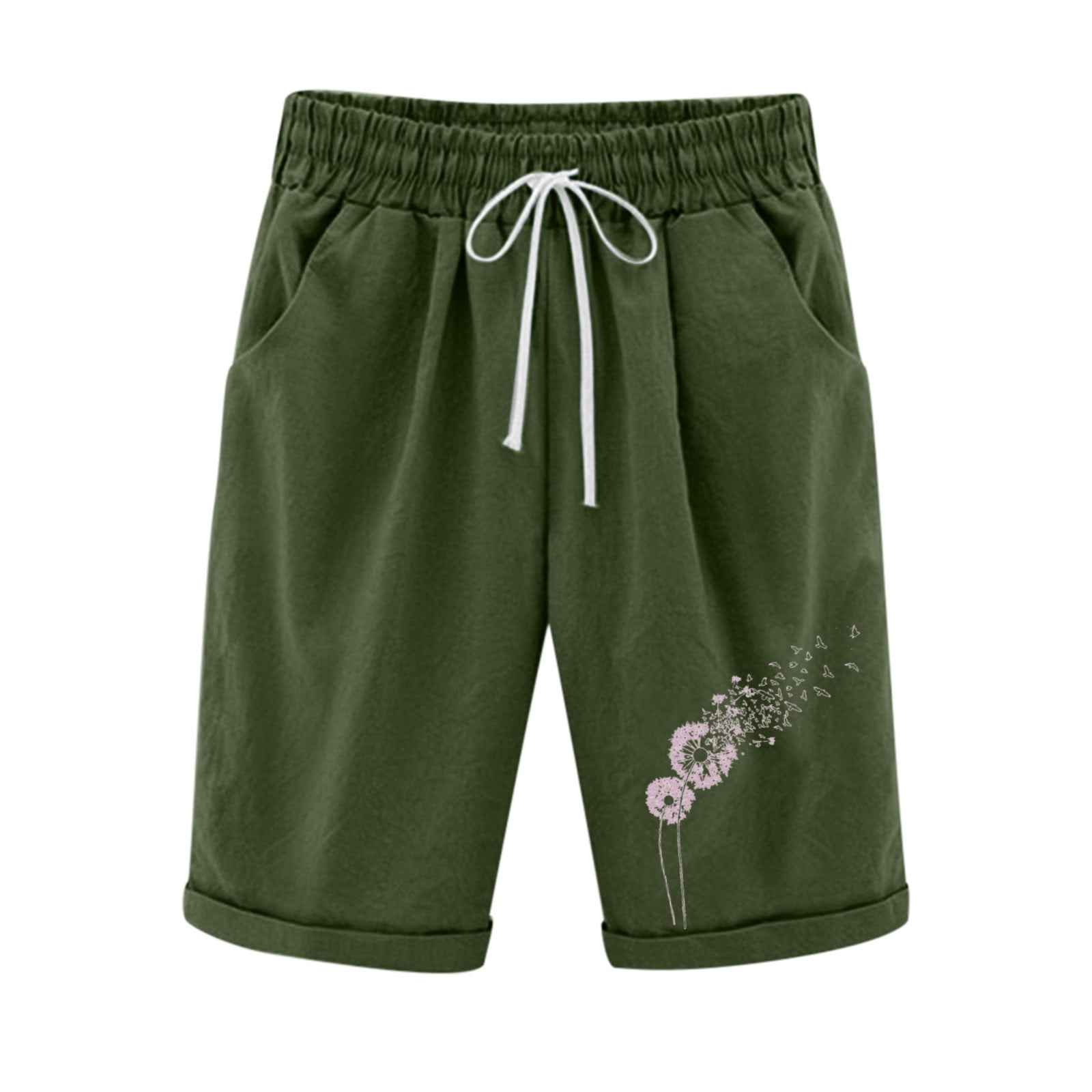 Zodggu Womens Army Green Capris Women's Summer Cotton High Waist Shorts