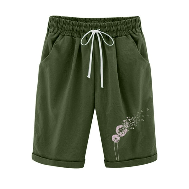 Pantalones cortos de lino y algodón de talla grande con estampado de cinco puntos de verano para mujer Pompotops ulkah937911
