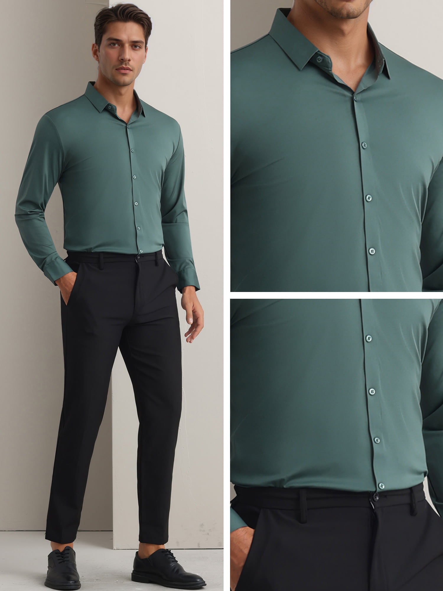 DARING DIVA Men's Soft Long Sleeve Button Down Business Formal Dress Shirt S Green