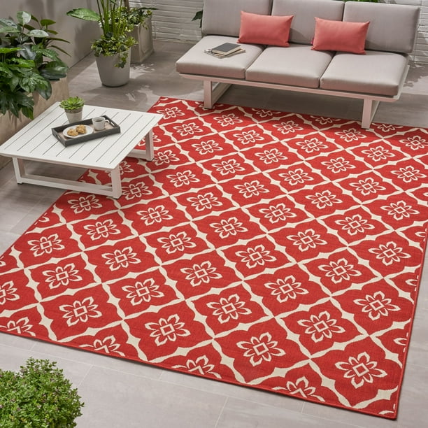 Kelcey Outdoor 7'10" x 10' Trellis Area Rug, Red and Ivory - Walmart