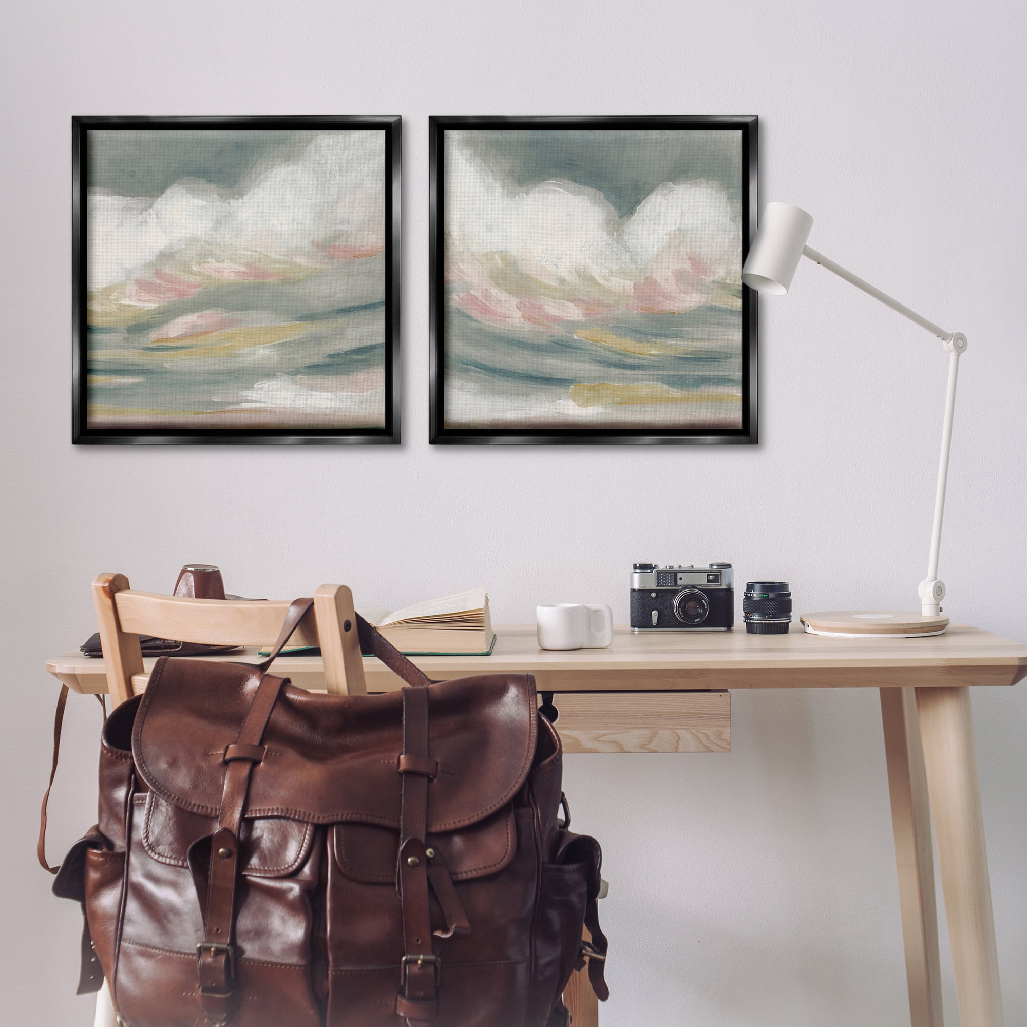 Stupell Industries Wispy Pink Mountains Abstract Painting Black Floater Framed Canvas Art Print Wall Art, 25 x 25, Set of 2