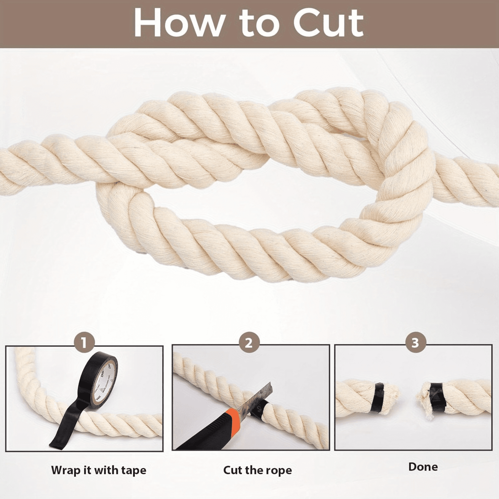 1/2" x 50FT,Natural 3-Strand Twisted Cotton Rope, Thick Braided Soft Macrame Cord for DIY Crafts, Home Decor, Plant Hangers & Outdoor Projects(White)