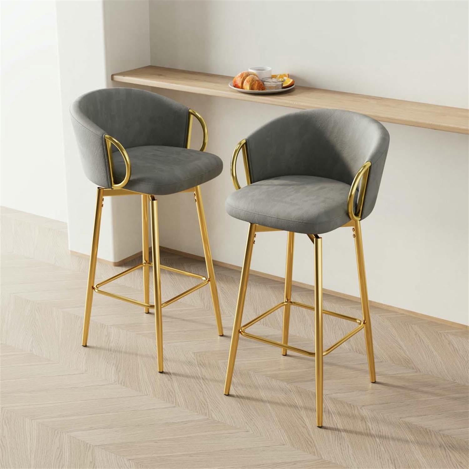 Demi Bonn 37" Counter Height Bar Stools Set of 2, Velvet Swivel Barstools with Back, Kitchen Island Countertop Chairs for Dining Room, Gray