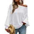 thumbnail image 1 of Sudadera holgada de cuello redondo para mujer, con mangas farol y diseño de patchwork, ideal para otoño e invierno. Color blanco, talla L, 1 of 6