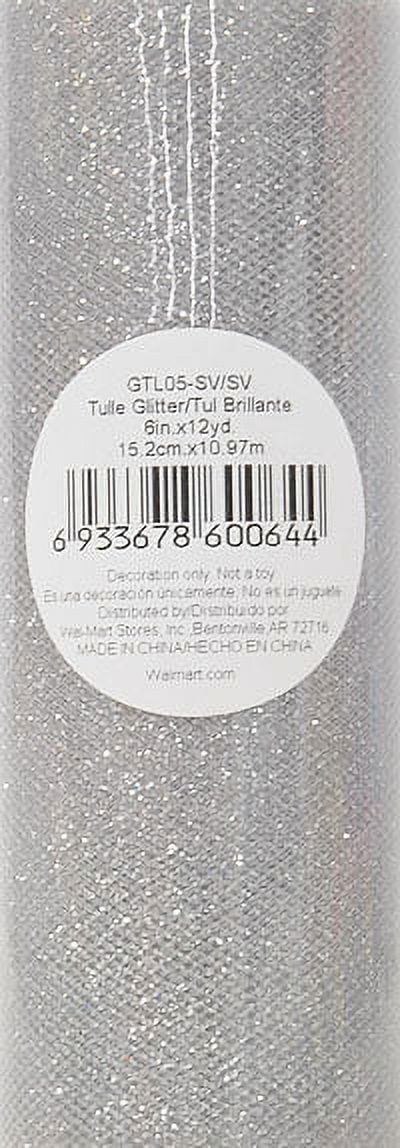 (3 pack) Fuzhou 6" Silver Glitter Tulle Fabric, 12 Yards, 100% Polyester by the Bolt.