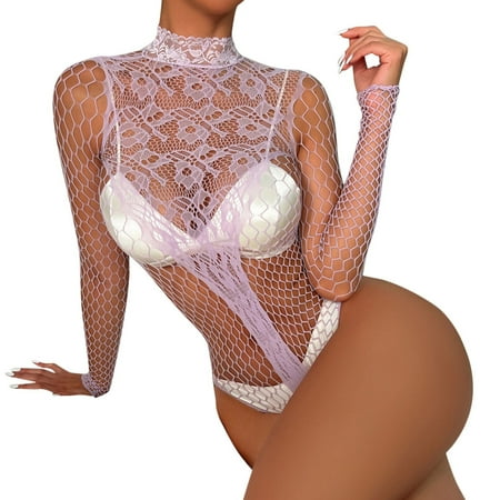 

adviicd Womens Underwear Lingerie See Through Nightwear for Women 3 Piece Set Teddy Sleepwear Hollow Out Panty Bra Boudoir Underwear Purple One Size
