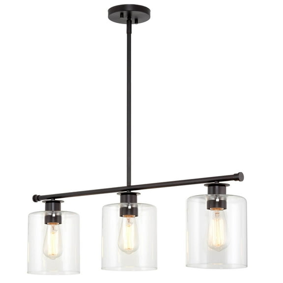 Kira Home Sloane 31" 3-Light Farmhouse Island Light, Glass Cylinder Shades, Adjustable Hanging Height, Oil Rubbed Bronze