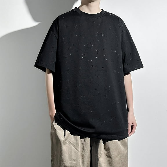 Mens Plus Size T-Shirts M-4X Short Sleeve Crewneck Tshirts Shirts Boys Casual Shiny Solid Color Pullover Basic Going-Out Tees Tops