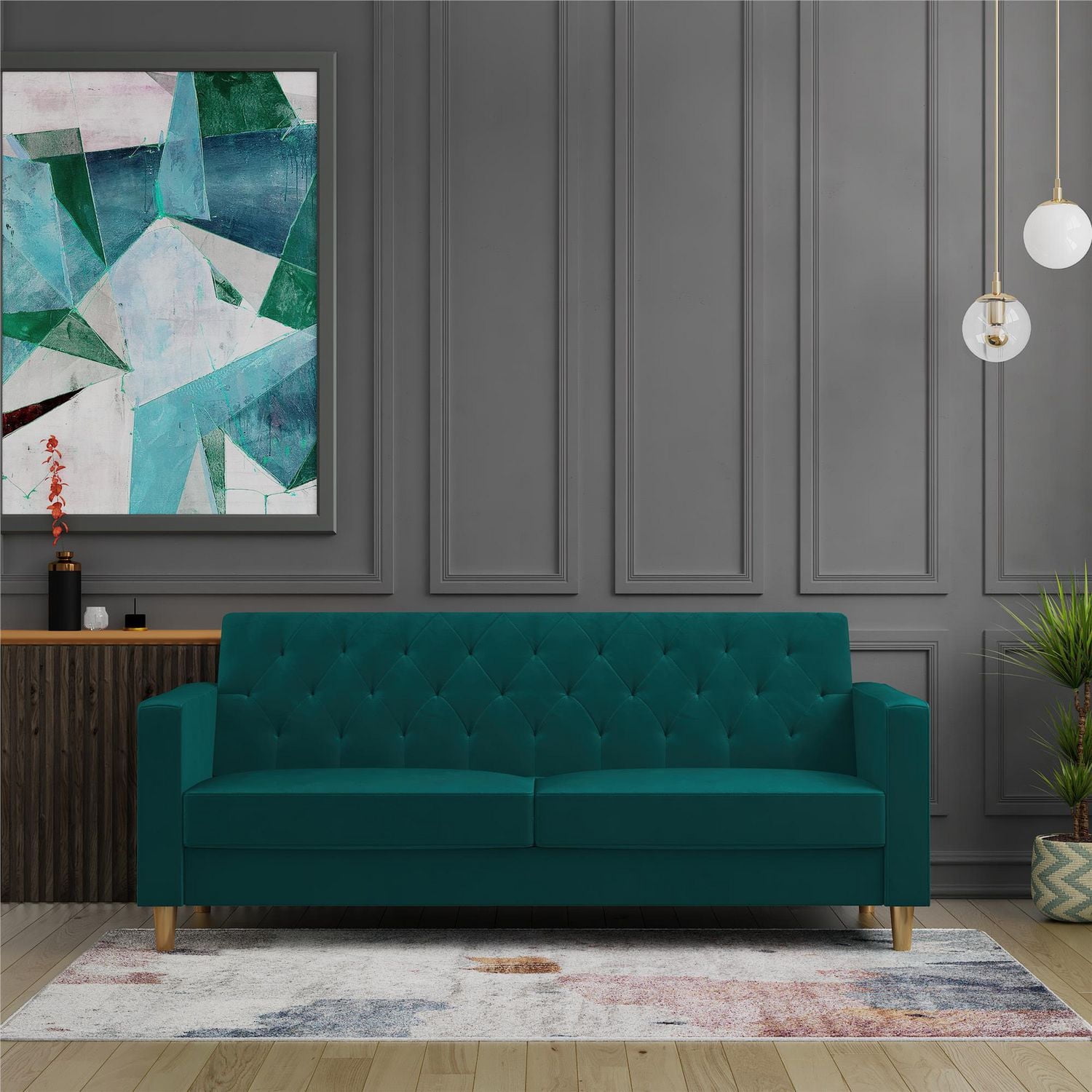 CosmoLiving Liberty Futon with Storage, Green Velvet