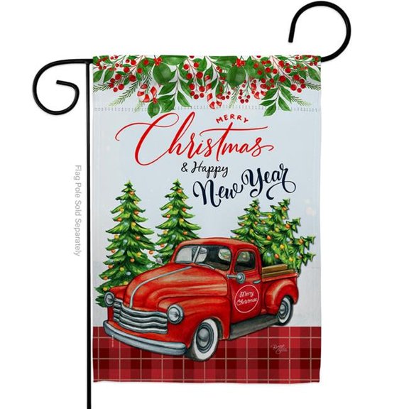 Breeze Decor G164230-BO Christmas Happy New Year Garden Flag Winter 13 x 18.5 in. Double-Sided Decorative Vertical Flags for House Decoration Banner Yard Gift