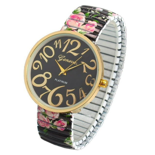 Reloj de cuarzo para mujer, relojes para mujer, reloj de pulsera de cuarzo con pulsera elástica FlowerShrink para mujer, reloj de pulsera