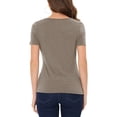 thumbnail image 3 of INSPIRE CHIC Women's Short Sleeve Button Decor Ruched Front Casual  Basic T-shirt XL Brown, 3 of 6