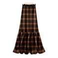 thumbnail image 4 of Wutalume Women's Plaid Print Ruffled Casual Long Skirt, Loose Fit Tiered Maxi Skirt with Pleated Detail, Bohemian Style for Everyday,Brown L, 4 of 6